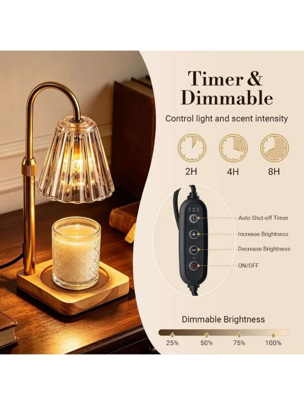 Candle Warmer Lamp with Timer & Dimmer - Adjustable Height Wax Melter, Aesthetic